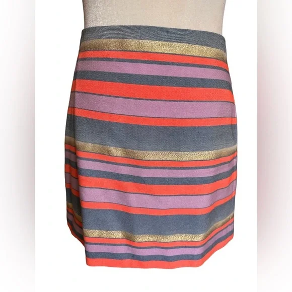🍁 BUNDLE ONLY - 5/$15  J. Crew Metallic & Coral Striped A-Line Skirt - Picture 2 of 4